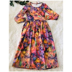 NWT Floral Watercolor Flowy Maxi Dress Long Sleeve